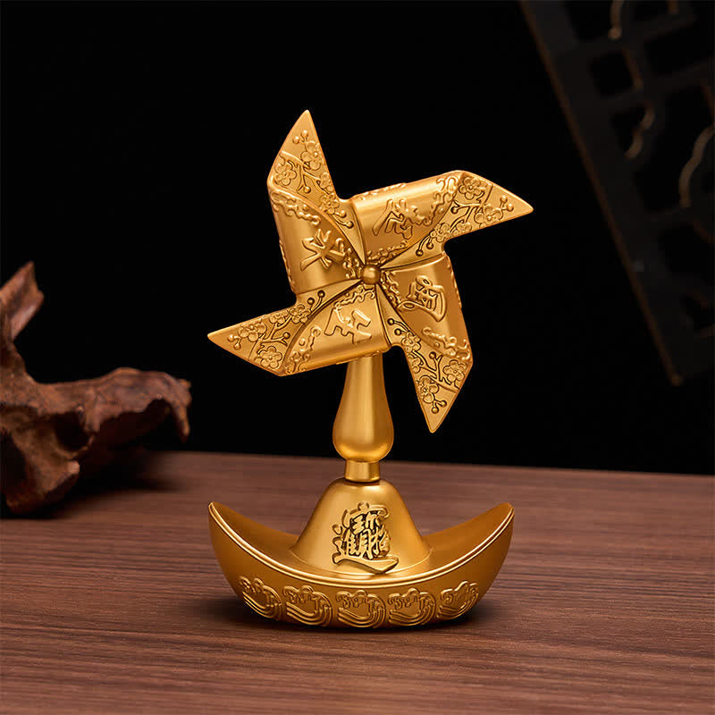 Buddha Stones Brass Ship Pinwheel Ingot Direction Decor Wealth & Fortune Symbols - image 1