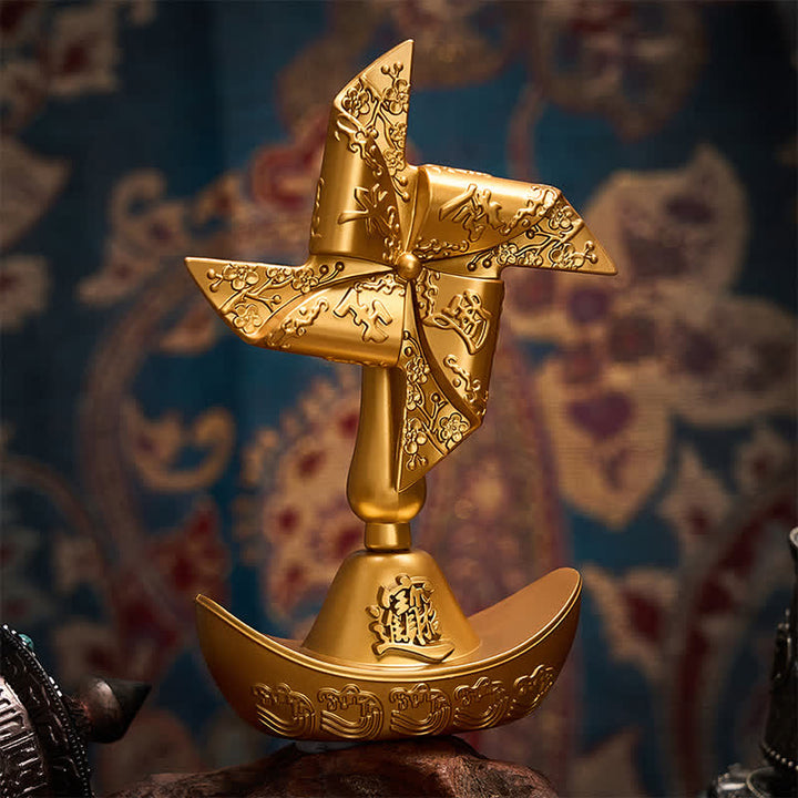 Buddha Stones Brass Ship Pinwheel Ingot Direction Decor Wealth & Fortune Symbols - Gold Ingot Pinwheel - image 0