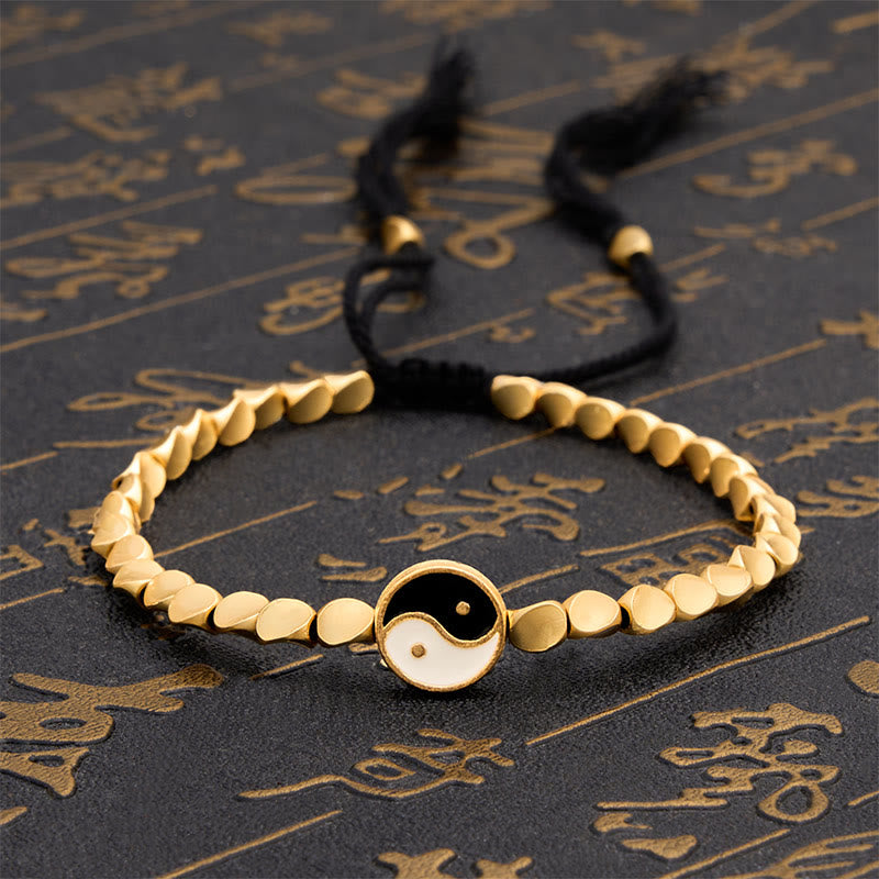 Buddha Stones Tibetan Yin Yang Copper Beads Black String Balance Bracelet - 7.9 in (20 cm) - image 0
