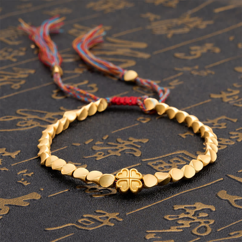 Buddha Stones Tibetan Copper Beads Four-leaf Clover Luck Colorful String Bracelet - 7.9 in (20 cm) - image 0