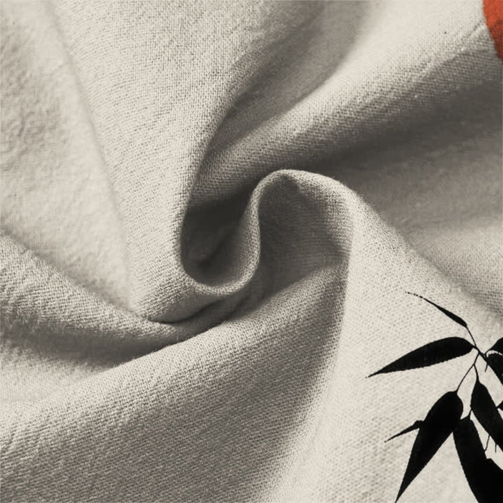Buddha Stones Cotton Ink Bamboo Sun Pattern V-Neck Buttons Men's Long Sleeve Shirts - image 6