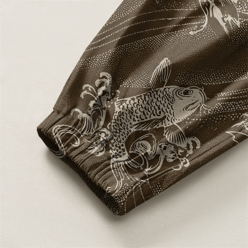 Buddha Stones Pure Cotton Koi Ripple Pattern Drawstring Men's Harem Pants With Pockets - image 16