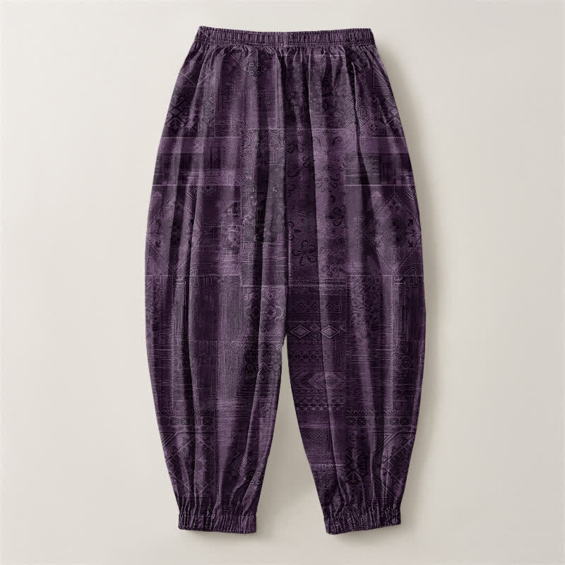 Buddha Stones Pure Cotton Shadow Paisley Pattern Drawstring Men's Harem Pants With Pockets - image 8