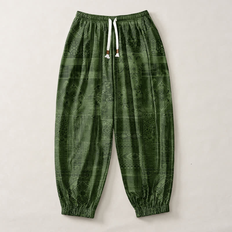 Buddha Stones Pure Cotton Shadow Paisley Pattern Drawstring Men's Harem Pants With Pockets - image 13