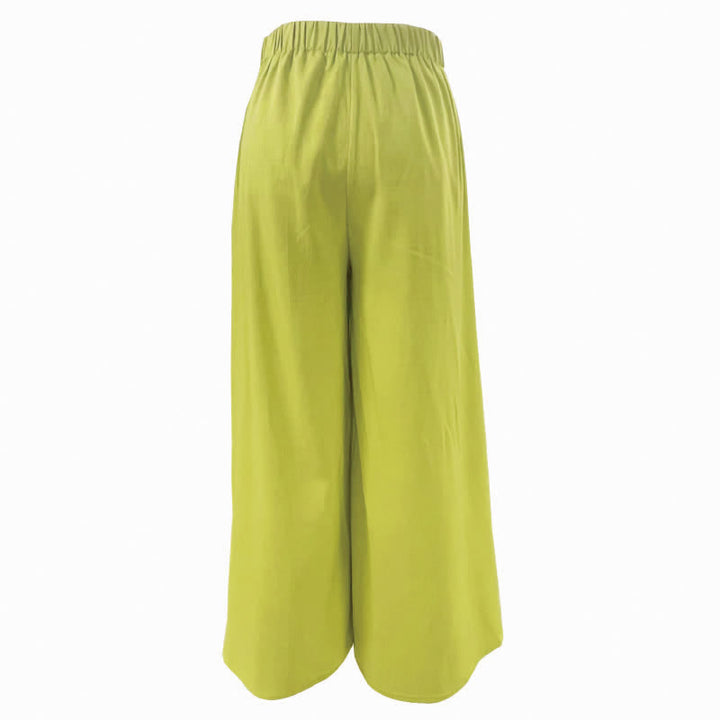 Buddha Stones Spring Casual Retro Plain Drawstring Women's Wide Leg Pants With Pockets - image 7
