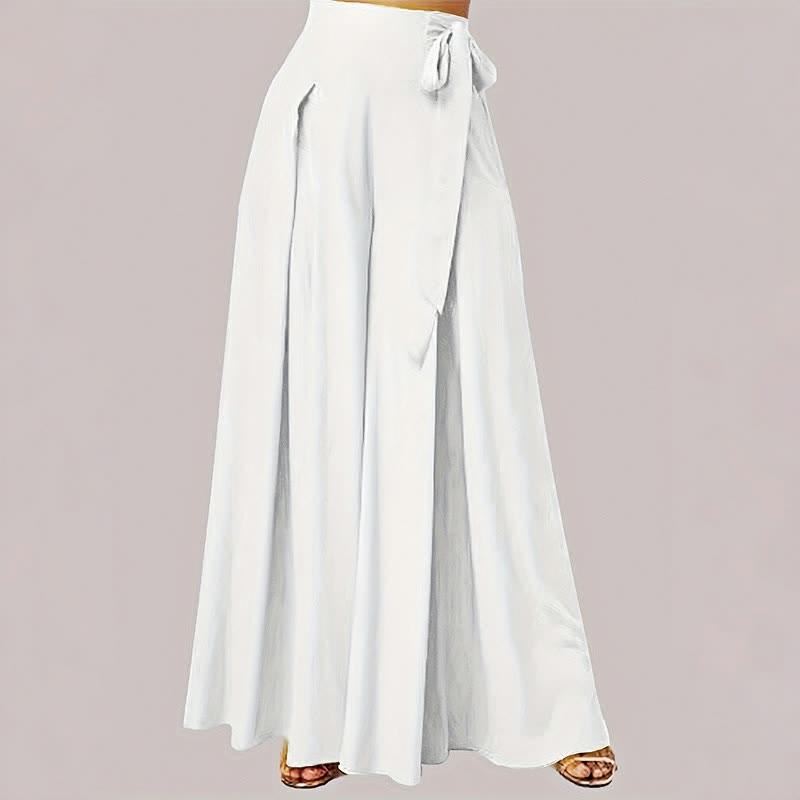 Buddha Stones Spring Casual Retro Plain Drawstring Women's Wide Leg Pants With Pockets - White - US14，UK/AU18，EU46 (2XL) - image 13