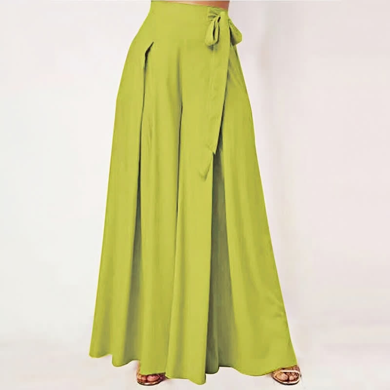 Buddha Stones Spring Casual Retro Plain Drawstring Women's Wide Leg Pants With Pockets - GreenYellow - US14，UK/AU18，EU46 (2XL) - image 4