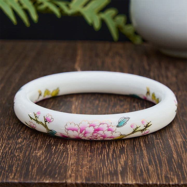 Buddha Stones Ceramic Elegant Peony Purity Hand-Painted Bracelet Bangle - Round - image 6