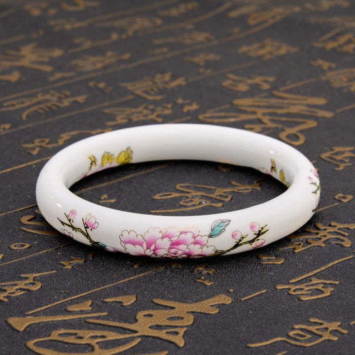 Buddha Stones Ceramic Elegant Peony Purity Hand-Painted Bracelet Bangle - image 10