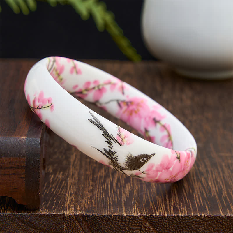 Buddha Stones Ceramic Hand-Painted Magpie Flowers Elegance Bracelet Bangle - image 8