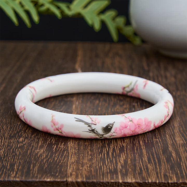 Buddha Stones Ceramic Hand-Painted Magpie Flowers Elegance Bracelet Bangle - Round - image 0