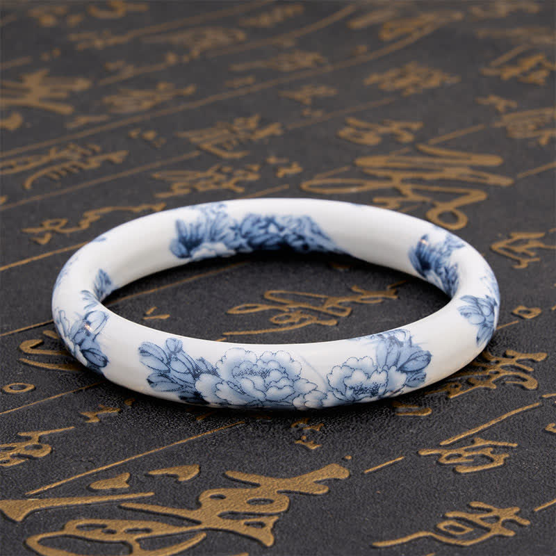Buddha Stones Ceramic Purity Blue Peony Floral Bracelet Bangle - image 3