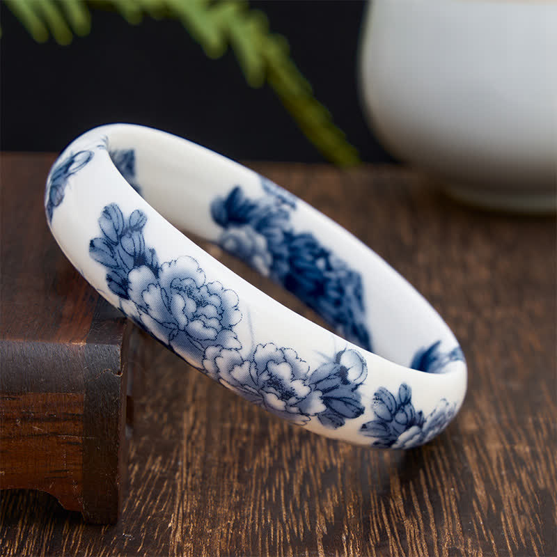 Buddha Stones Ceramic Purity Blue Peony Floral Bracelet Bangle - image 7