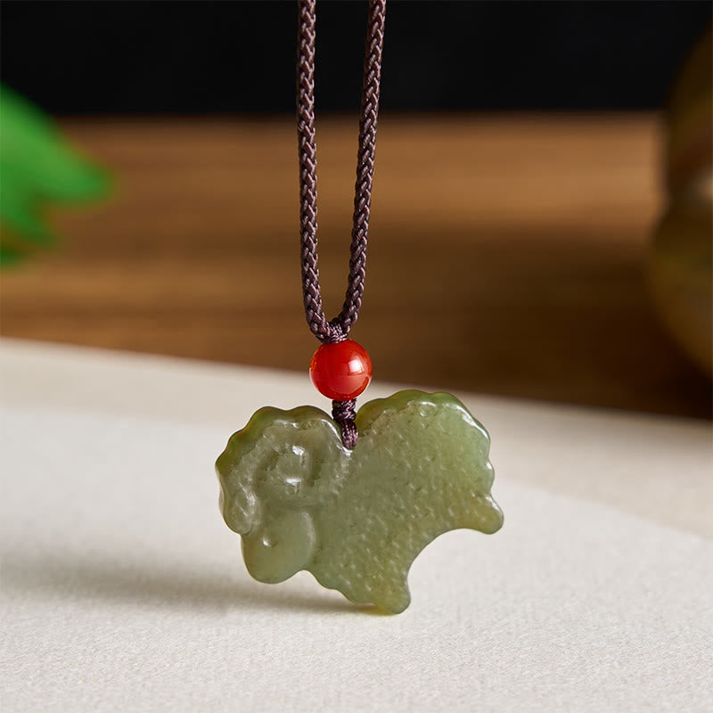 Buddha Stones Green Hetian Jade Chinese Zodiac Goat Pendant Necklace - image 3