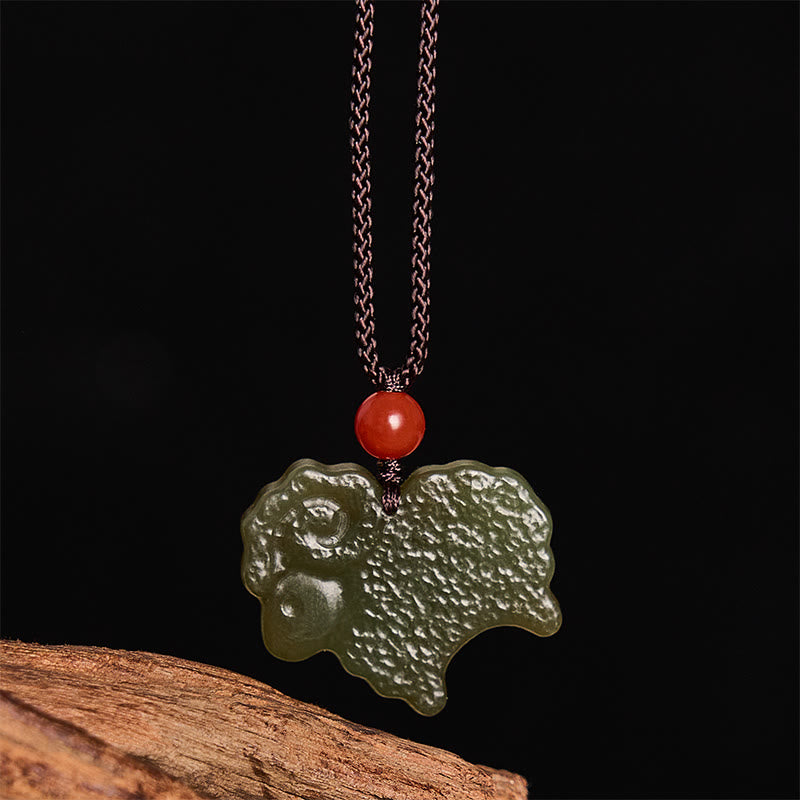 Buddha Stones Green Hetian Jade Chinese Zodiac Goat Pendant Necklace - image 6