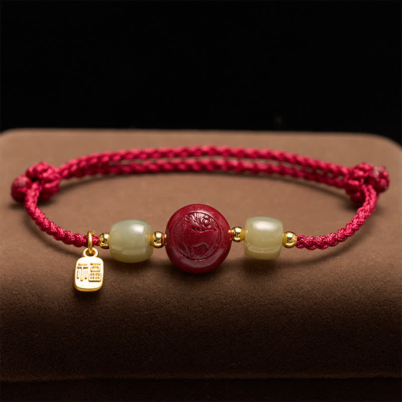 Buddha Stones Cinnabar Fu Character Chinese Zodiac Braided Red String Fortune Bracelet - image 2