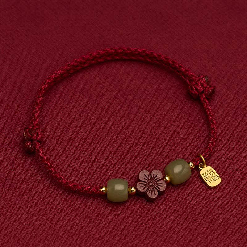 Buddha Stones Cinnabar Fu Character Flowers Red String Blessing Bracelet - image 1