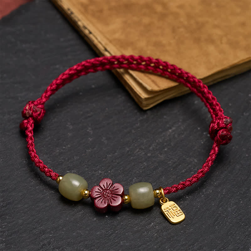 Buddha Stones Cinnabar Fu Character Flowers Red String Blessing Bracelet - image 3