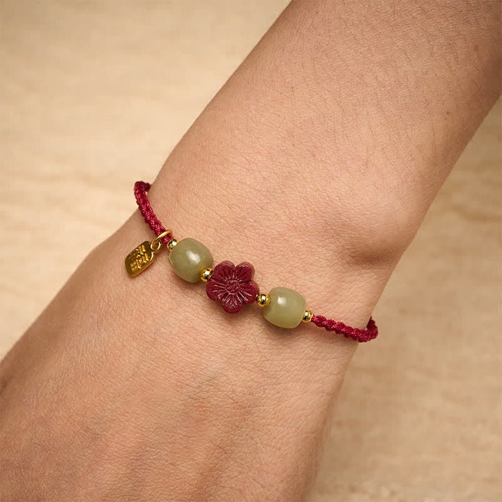 Buddha Stones Cinnabar Fu Character Flowers Red String Blessing Bracelet - image 5