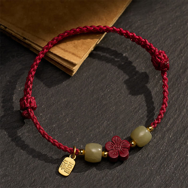 Buddha Stones Cinnabar Fu Character Flowers Red String Blessing Bracelet - image 4