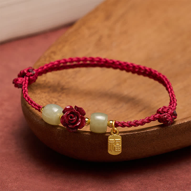 Buddha Stones Cinnabar Fu Character Rose Red String Blessing Bracelet - Red String(Protection ♥ Luck) - image 0