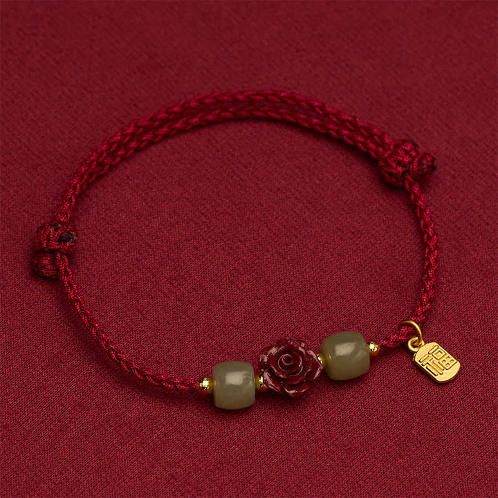Buddha Stones Cinnabar Fu Character Rose Red String Blessing Bracelet - image 4