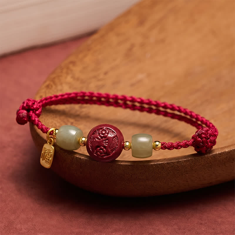 Buddha Stones Cinnabar Fu Character Chinese Zodiac Braided Red String Fortune Bracelet - Dog - image 22