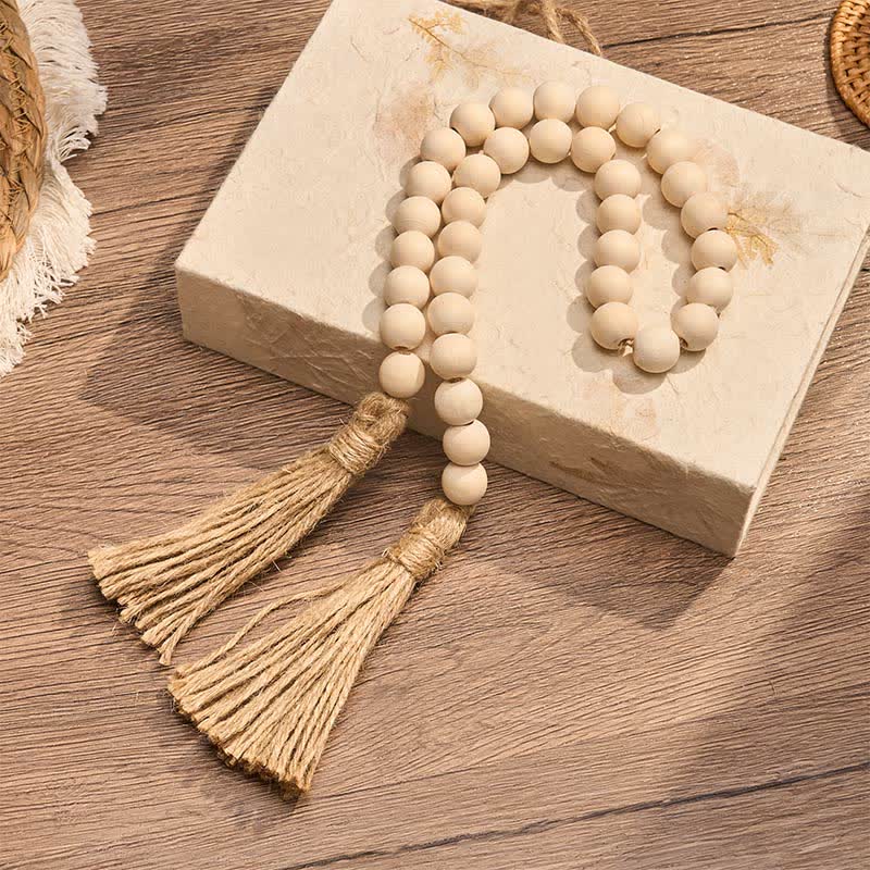 Buddha Stones Natural Wood Macrame Bead Hanging Tassel Mindful Living Decor - image 2
