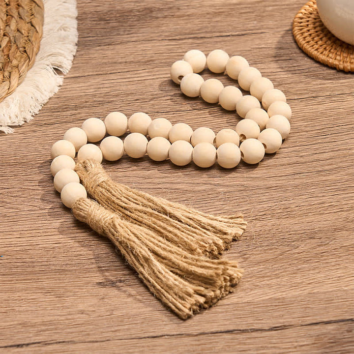 Buddha Stones Natural Wood Macrame Bead Hanging Tassel Mindful Living Decor - image 1