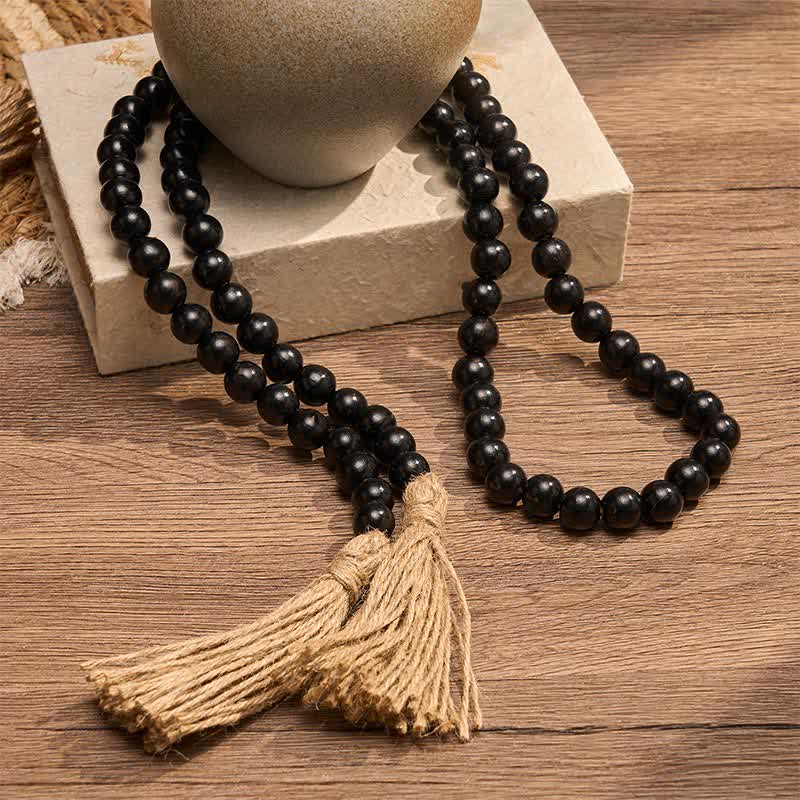 Buddha Stones Black Minimalist Rustic Wood Bead Garland for Calm Spaces Mindful Living Decor - image 12