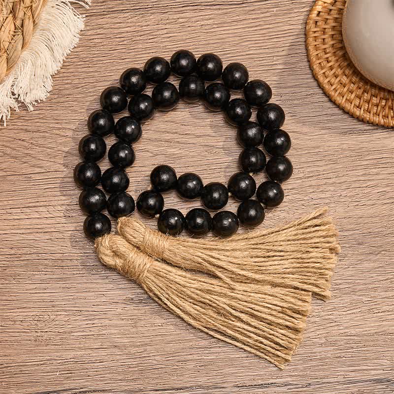 Buddha Stones Black Minimalist Rustic Wood Bead Garland for Calm Spaces Mindful Living Decor - 16mm - 36 Beads - image 0