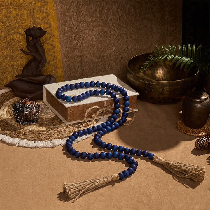 Buddha Stones Blue Rustic Wooden Bead Tassel Garland Mindful Living Decor - image 2