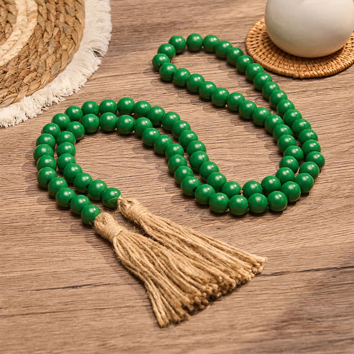 Buddha Stones Green Distressed Wood Bead Tassel Farmhouse Mindful Living Decor - image 3