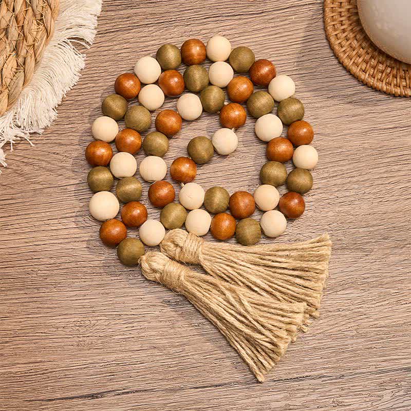 Buddha Stones Farmhouse Layered Wood Bead Tassel Garland Mindful Living Decor - 100 cm - image 0