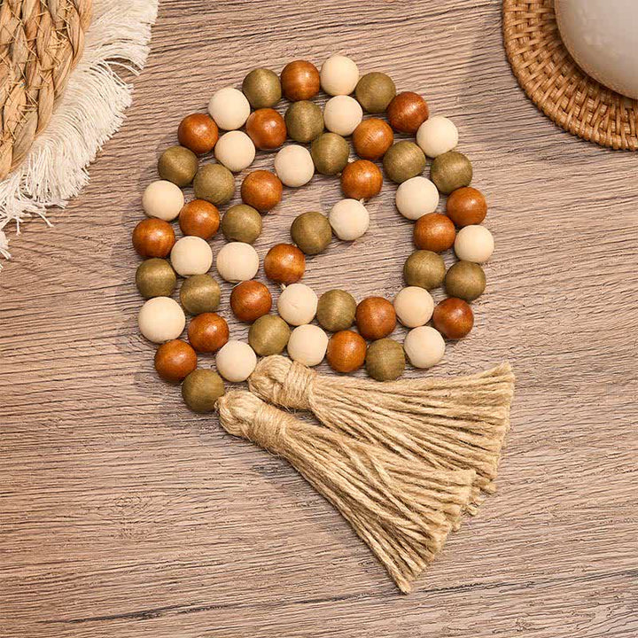 Buddha Stones Farmhouse Layered Wood Bead Tassel Garland Mindful Living Decor - 100 cm - image 0
