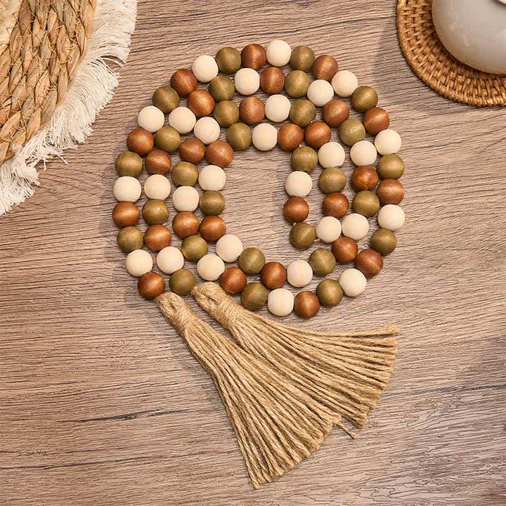Buddha Stones Farmhouse Layered Wood Bead Tassel Garland Mindful Living Decor - 145 cm - image 8