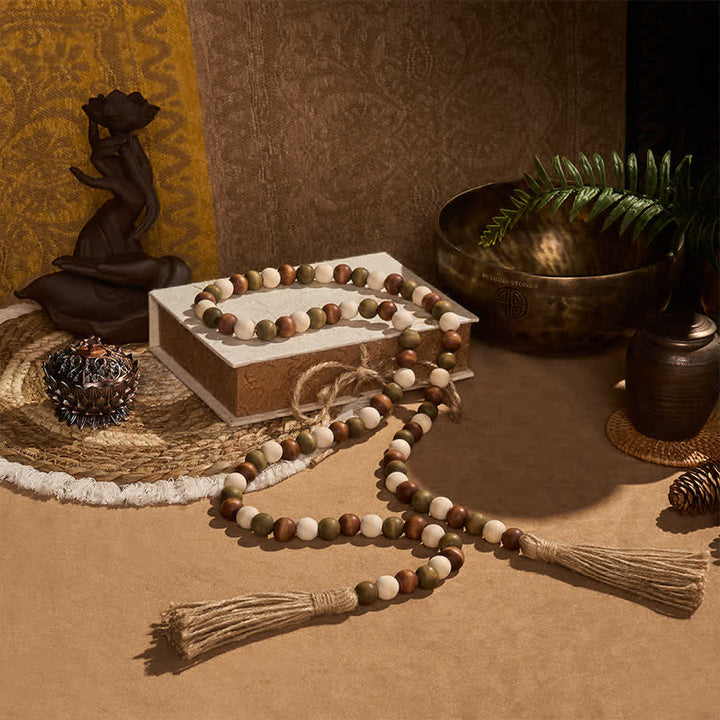 Buddha Stones Farmhouse Layered Wood Bead Tassel Garland Mindful Living Decor - image 9