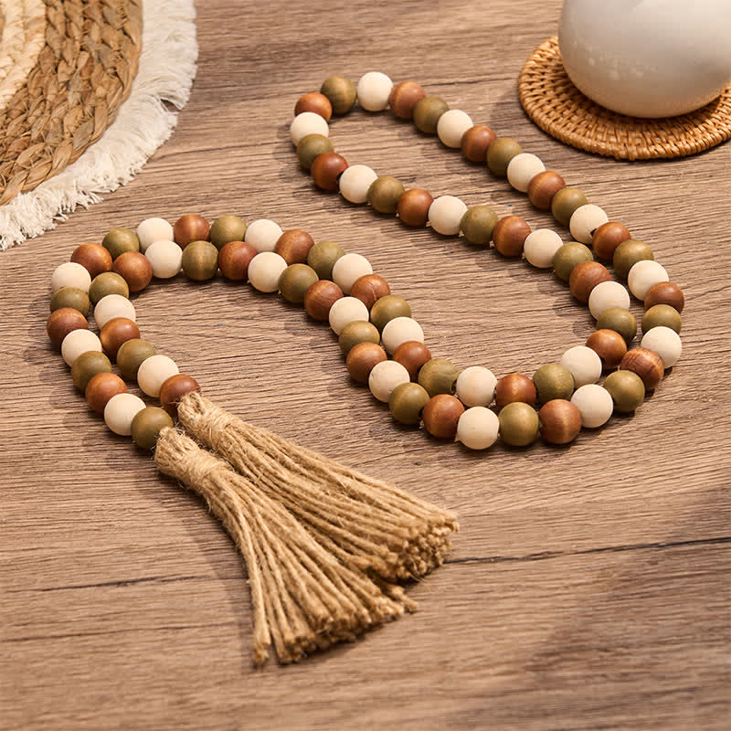 Buddha Stones Farmhouse Layered Wood Bead Tassel Garland Mindful Living Decor - image 12