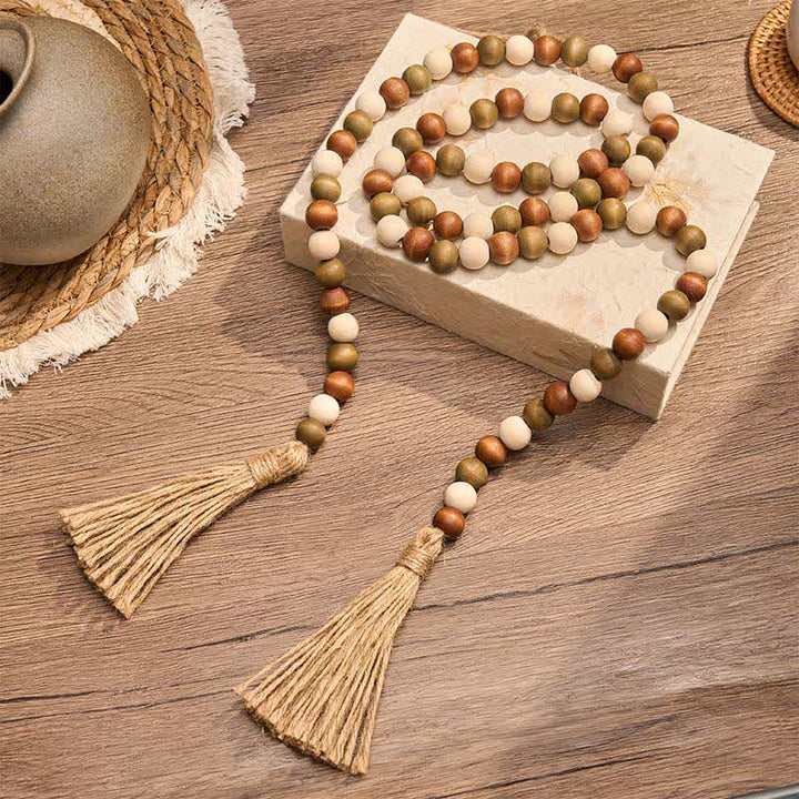 Buddha Stones Farmhouse Layered Wood Bead Tassel Garland Mindful Living Decor - image 10