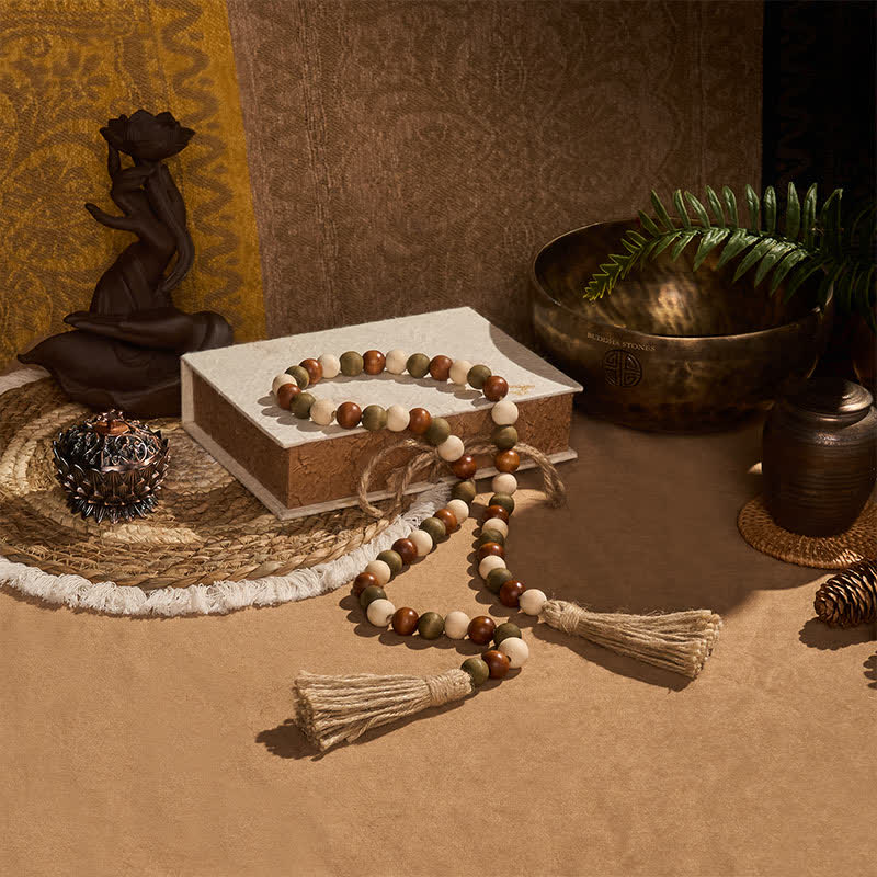 Buddha Stones Farmhouse Layered Wood Bead Tassel Garland Mindful Living Decor - image 1