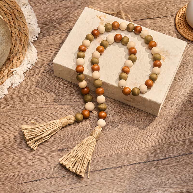 Buddha Stones Farmhouse Layered Wood Bead Tassel Garland Mindful Living Decor - image 2