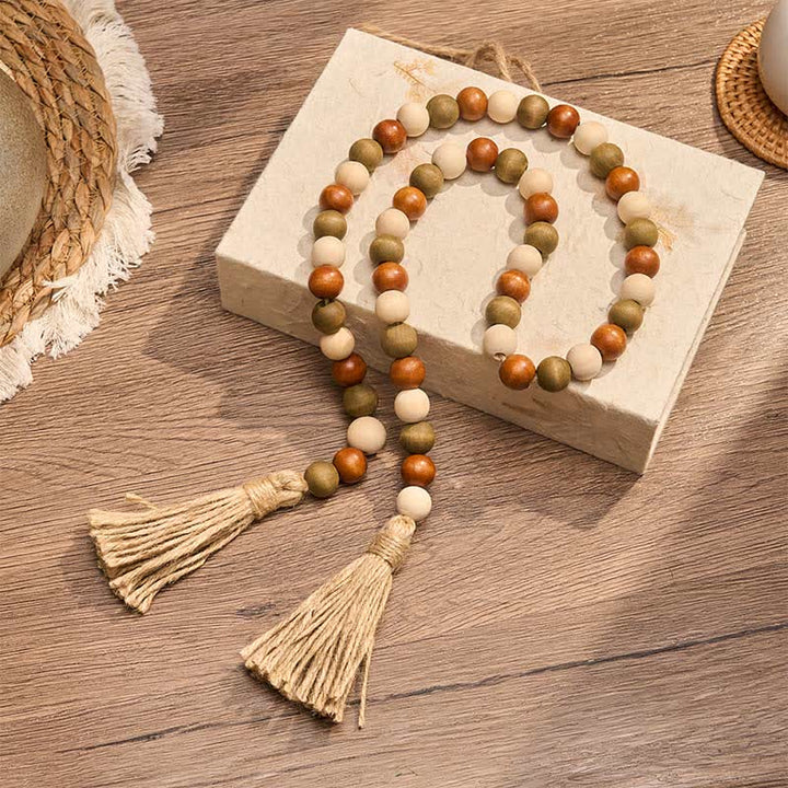 Buddha Stones Farmhouse Layered Wood Bead Tassel Garland Mindful Living Decor - image 2