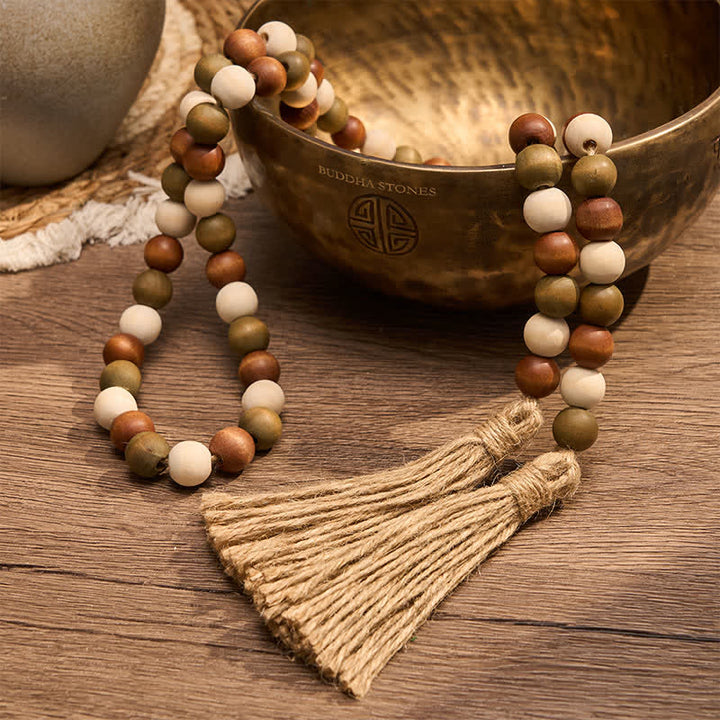 Buddha Stones Farmhouse Layered Wood Bead Tassel Garland Mindful Living Decor - image 3