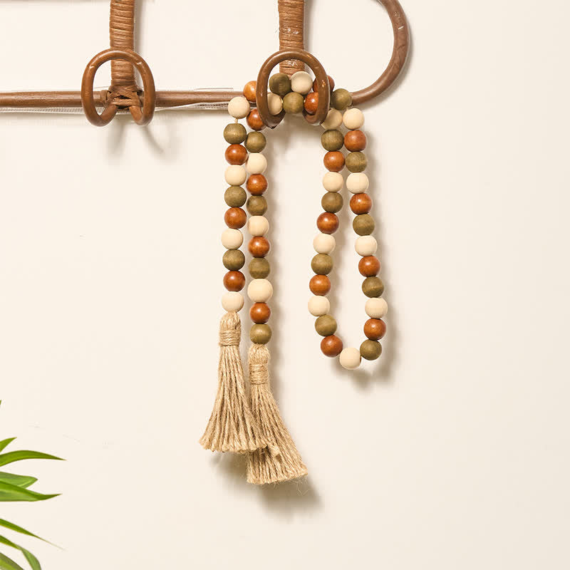Buddha Stones Farmhouse Layered Wood Bead Tassel Garland Mindful Living Decor - image 6