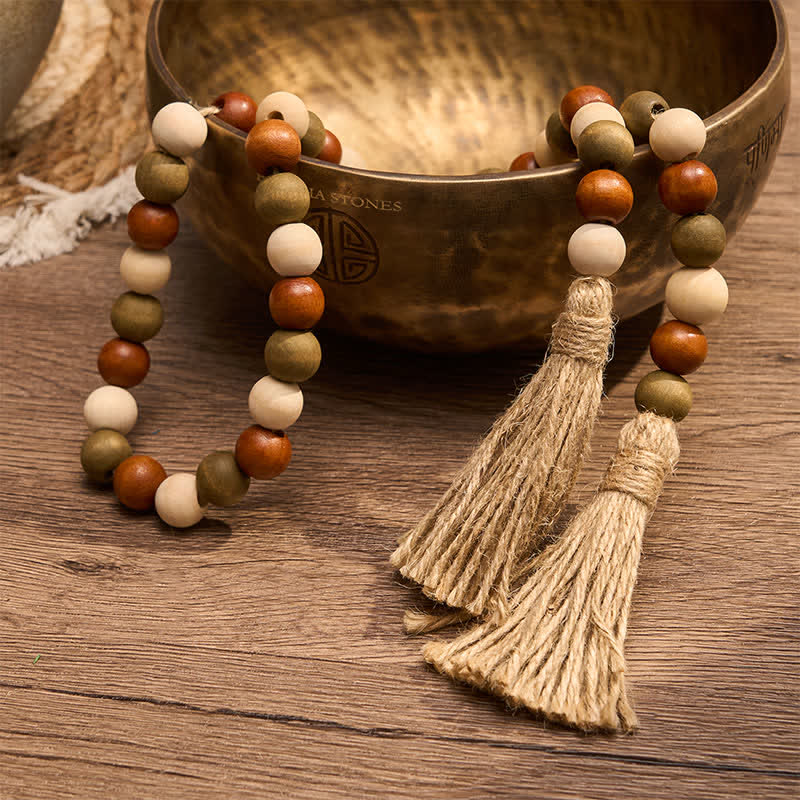 Buddha Stones Farmhouse Layered Wood Bead Tassel Garland Mindful Living Decor - image 11