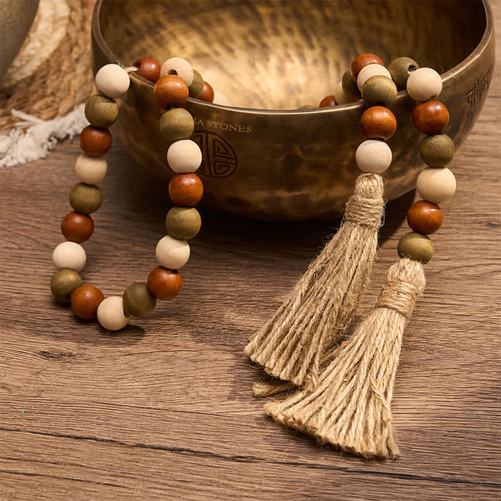Buddha Stones Farmhouse Layered Wood Bead Tassel Garland Mindful Living Decor - image 11