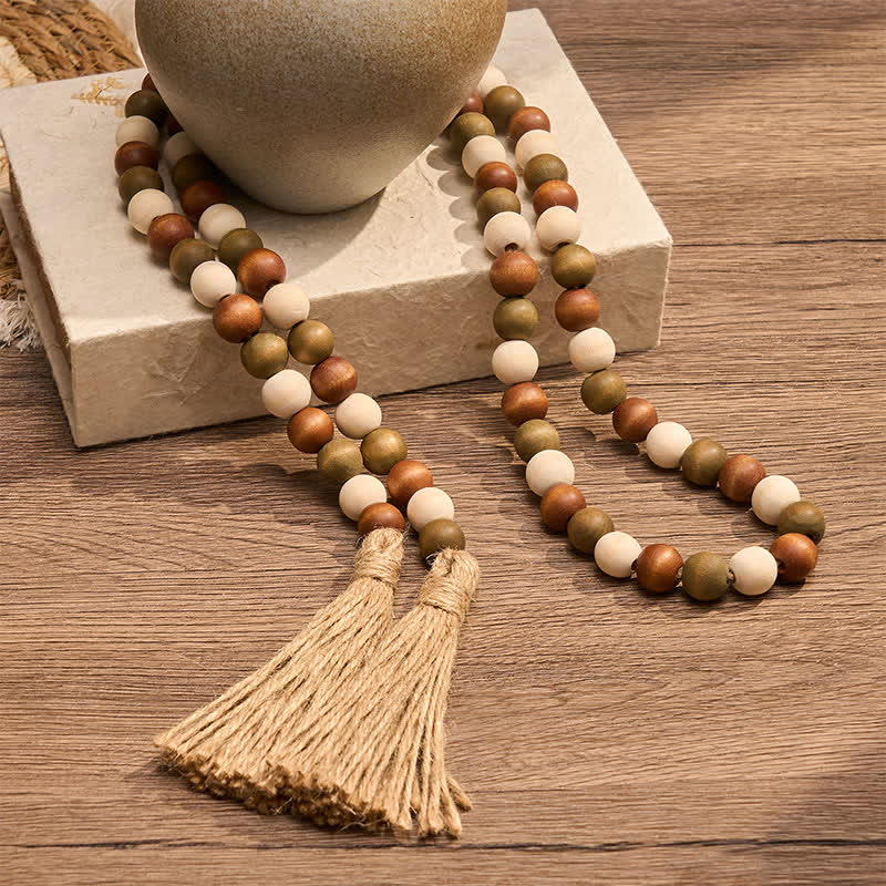 Buddha Stones Farmhouse Layered Wood Bead Tassel Garland Mindful Living Decor - image 13