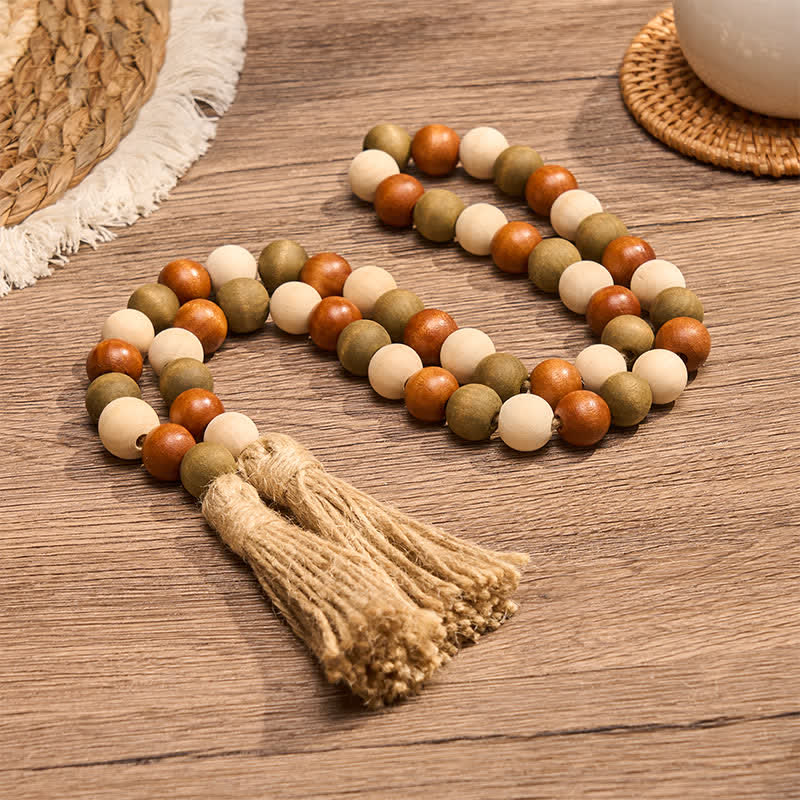 Buddha Stones Farmhouse Layered Wood Bead Tassel Garland Mindful Living Decor - image 4