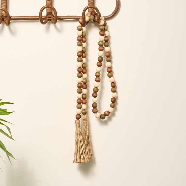 Buddha Stones Farmhouse Layered Wood Bead Tassel Garland Mindful Living Decor - image 14