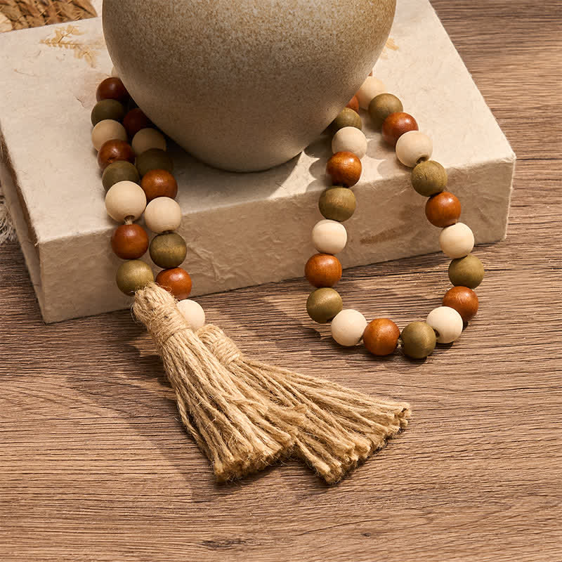 Buddha Stones Farmhouse Layered Wood Bead Tassel Garland Mindful Living Decor - image 5